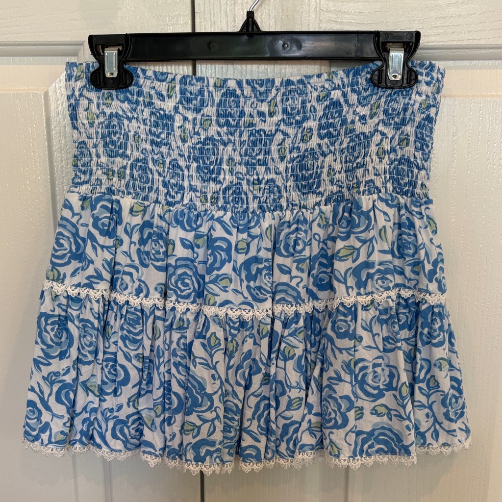 Sail To Sable Blue And White Floral Mini Skirt